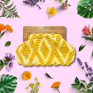 Starla - Needle Point Wood Handle  Clutch
