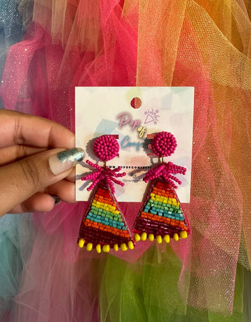 Pink Party Hat Seed Bead Earrings