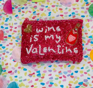Wine is my Valentine Seed Bead Coin Purse
