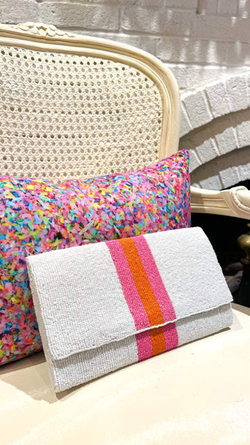 Nina Stripe Seed Bead Clutch