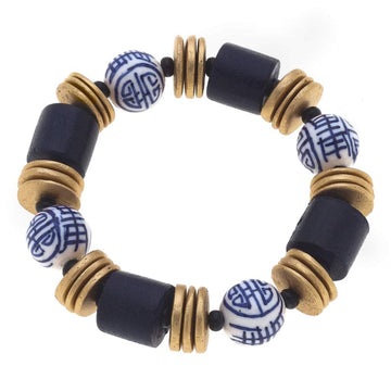 Judy - Chinoiserie Wood Bead Bracelet