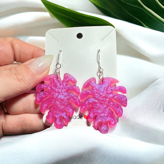 Resin art leaf earrings, sterling silver earrings