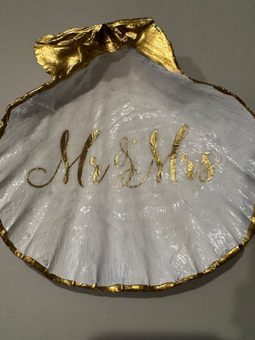 Mr & Mrs large scallop shell dish
