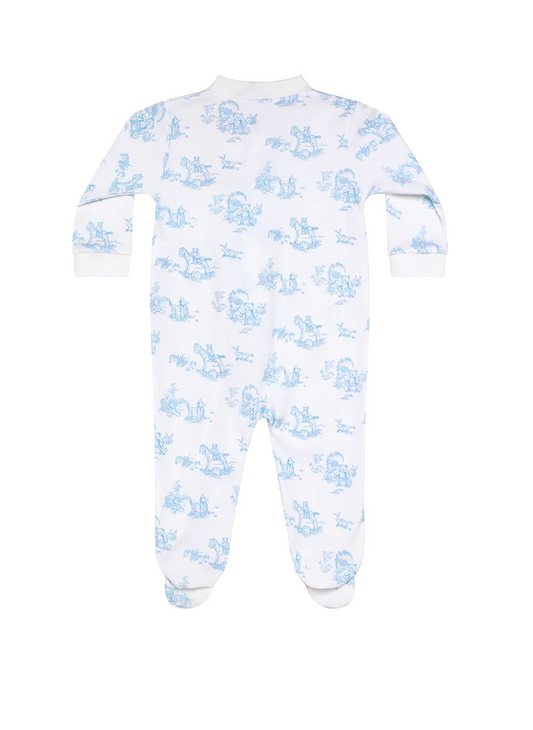 Blue Toile Zipper Footie -  Infant Cotton Footie