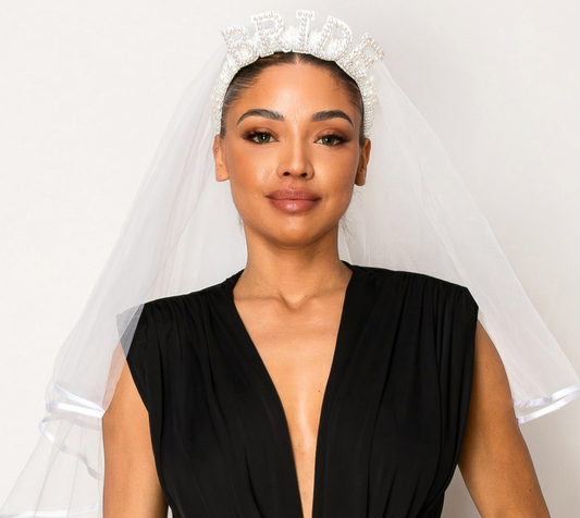 Bride Lettering Pearl Headband with Veil