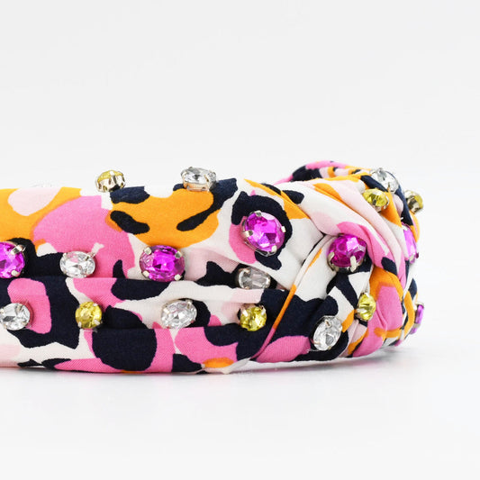 Pink and Orange Crystal Embellished Headband