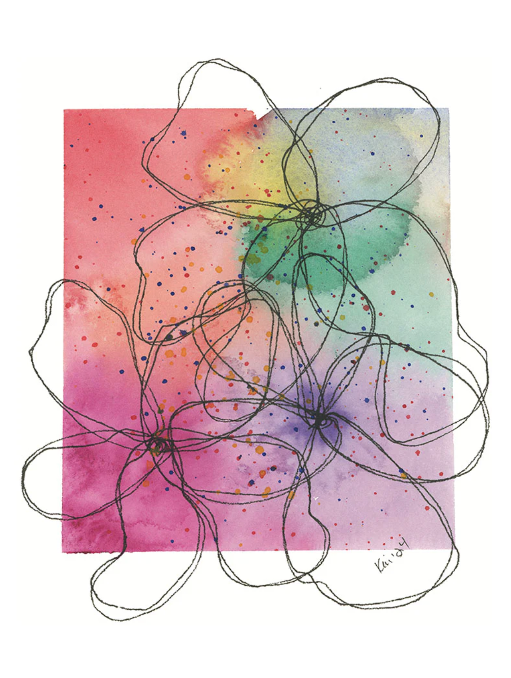Abstract Flowers SpringLights Boxed Set of 6 Note Cards, "Dew Drops" (SLN-B02)