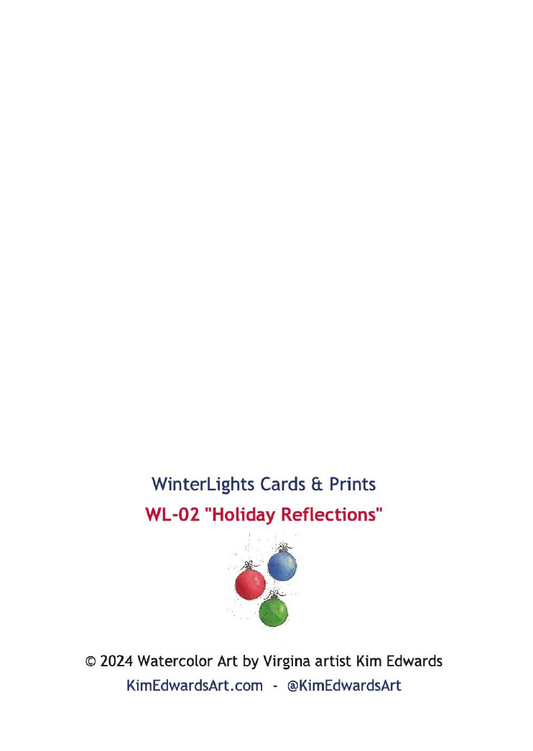 Round Christmas Ornaments WinterLights Note Card “Holiday Reflections” (WLN-02)