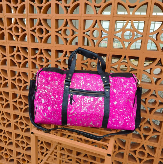 Pink Hide Hair Travel Duffle Confetti Leather