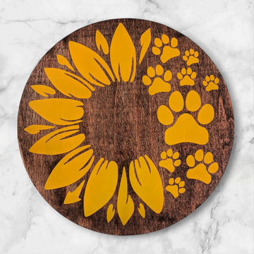 Golden Sunflower Paw Print Wood Sign
