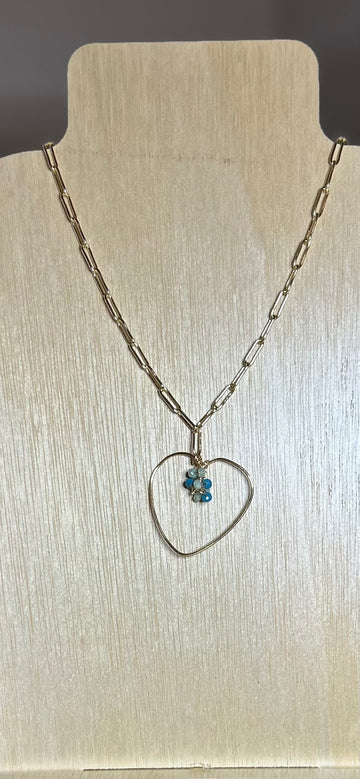 Gold fill paperclip necklace with wire heart