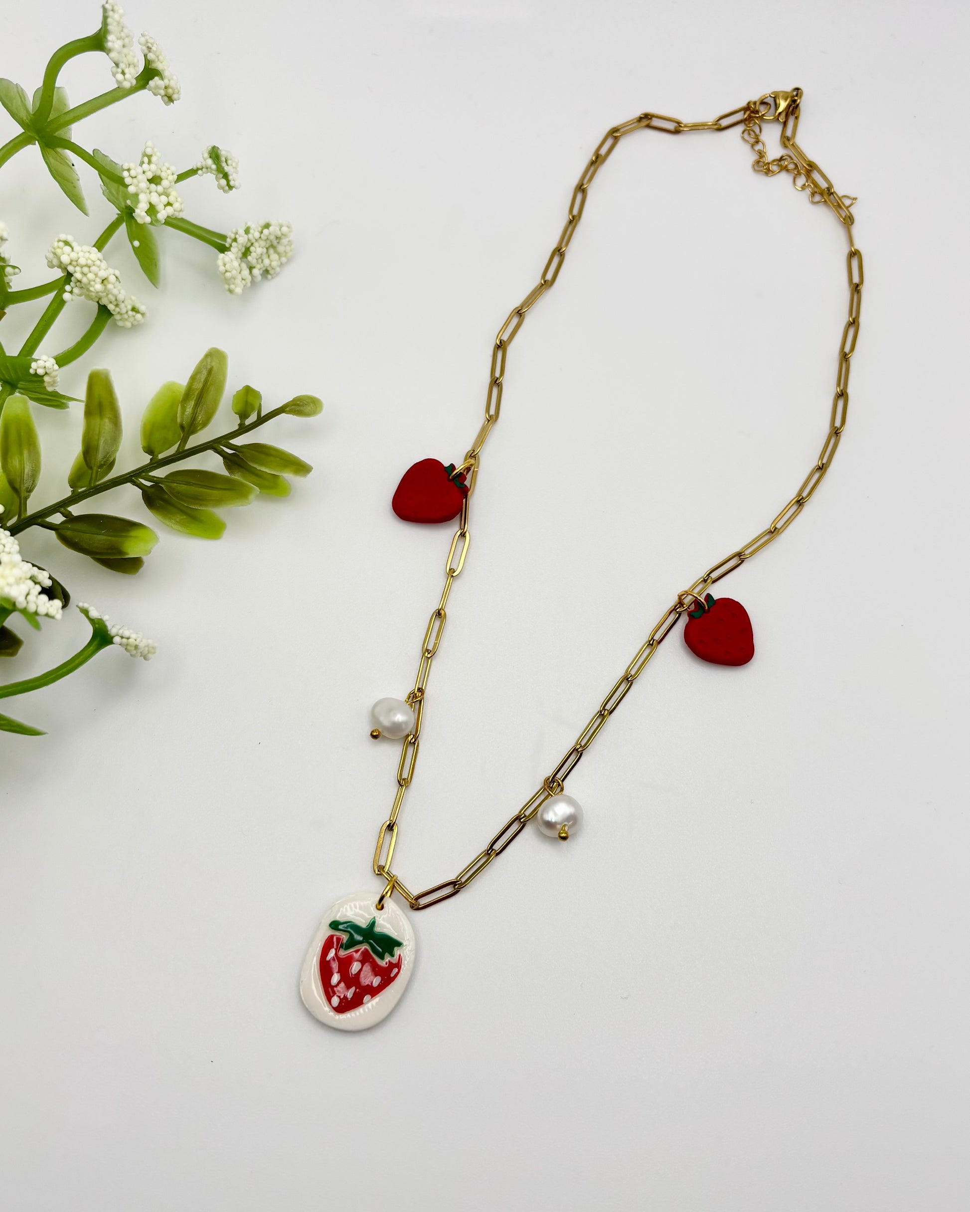 Charm Necklace Diy Clay Pendants Strawberries Cream Polymer Clay