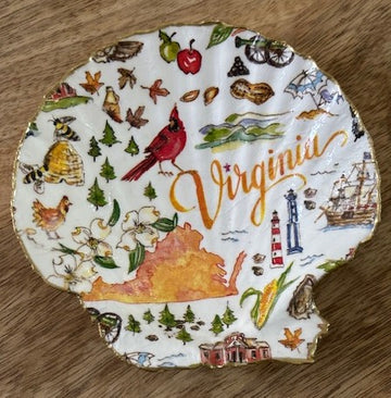Decoupaged Scallop Shell Jewelry/Trinket Dish - States Collection (Virginia II)