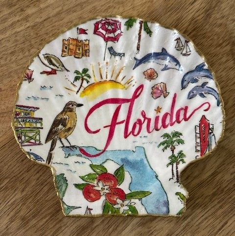 Decoupaged Scallop Shell Jewelry/Trinket Dish - States Collection (Florida)