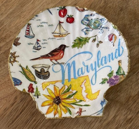 Decoupaged Scallop Shell Jewelry/Trinket Dish - States Collection (Maryland)