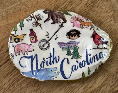 Decoupaged Oyster Shell Jewelry/Trinket Dish - States Collection (North Carolina)
