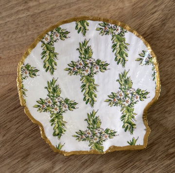 Decoupaged Scallop Shell Jewelry/Trinket Dish - Floral Crosses