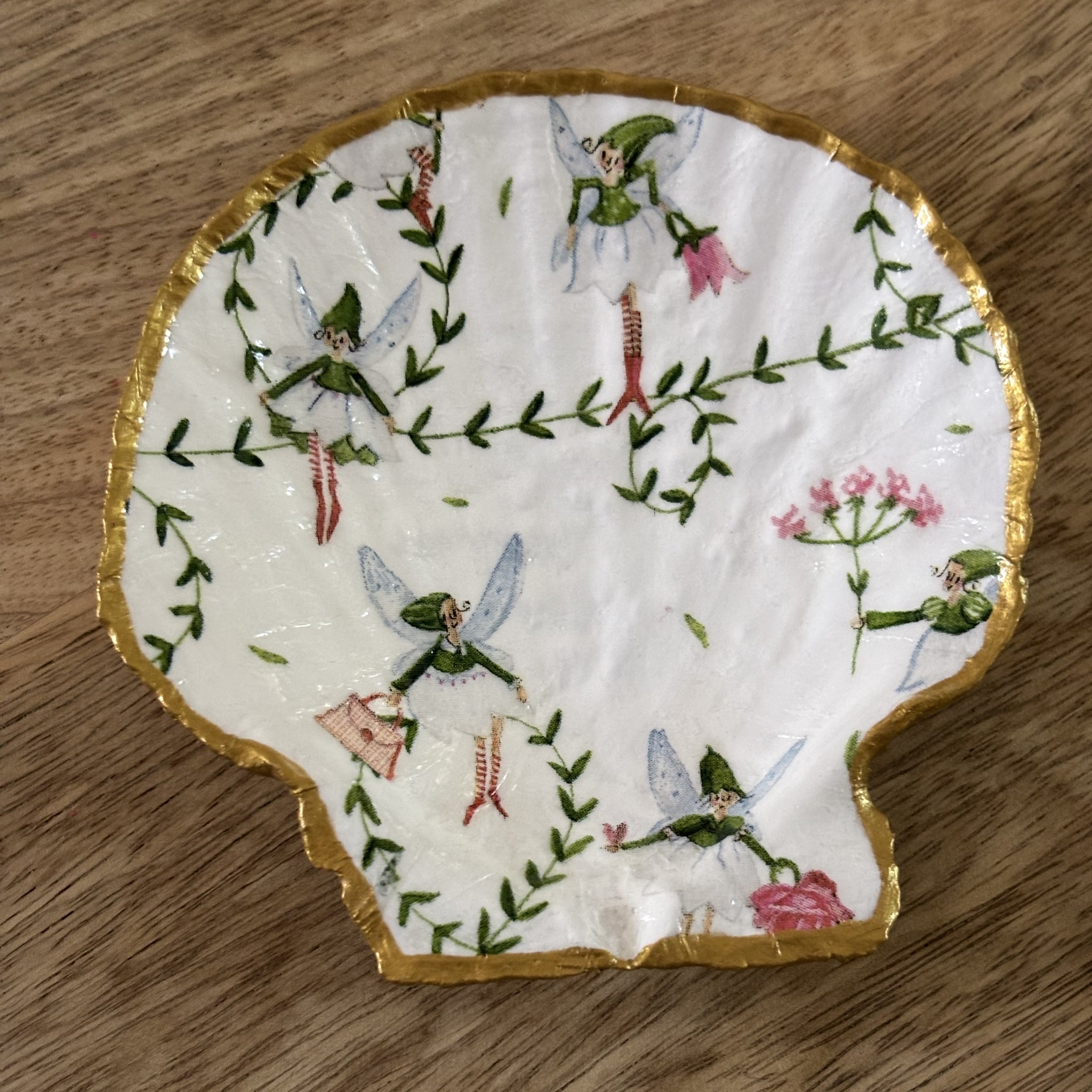 Decoupaged Scallop Shell Jewelry/Trinket Dish - Fairies