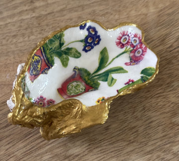 Decoupaged Oyster Shell Jewelry/Trinket Dish - Flowers in Pots