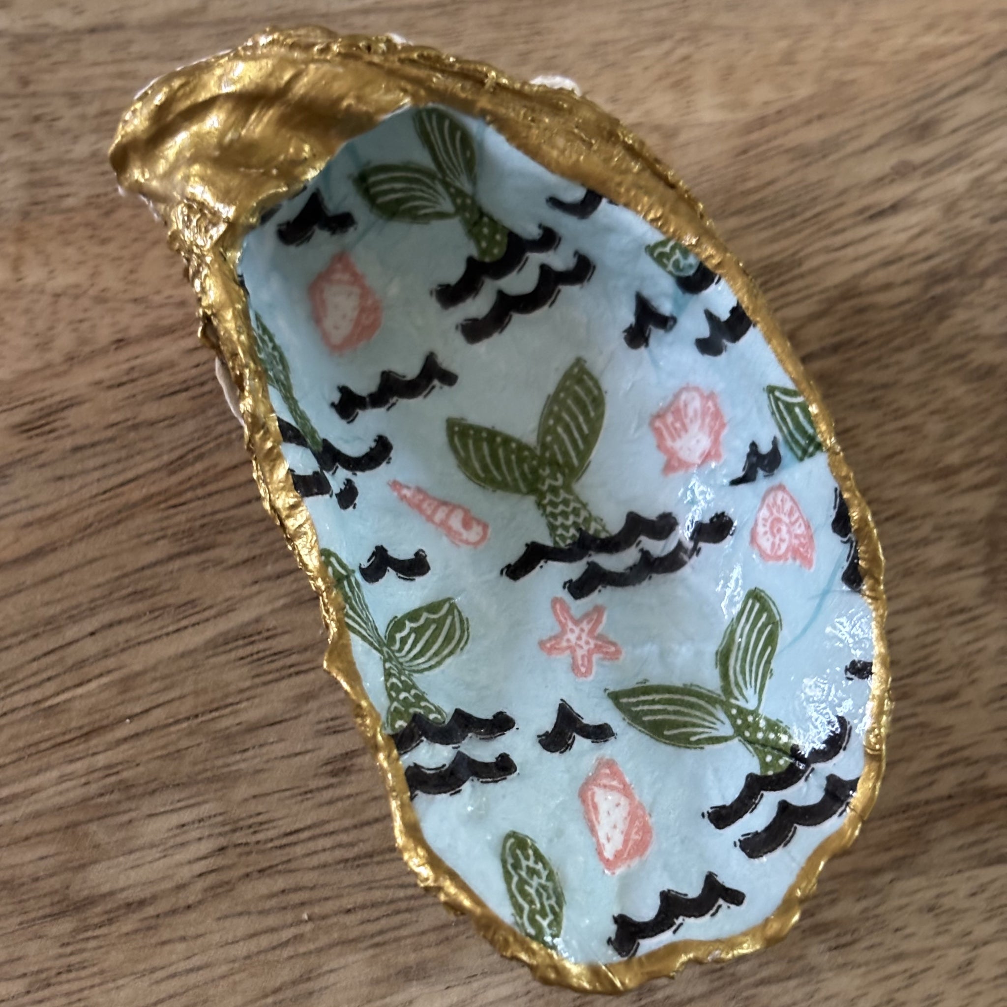 Decoupaged Oyster Shell Jewelry/Trinket Dish - Mermaid Tales
