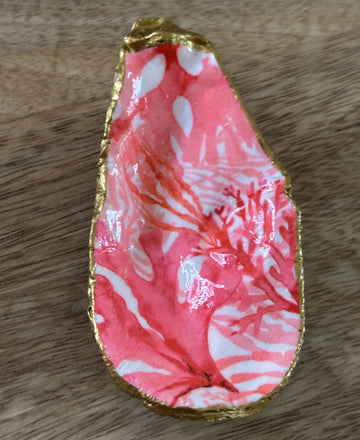 Decoupaged Oyster Shell Jewelry/Trinket Dish - Pink Coral
