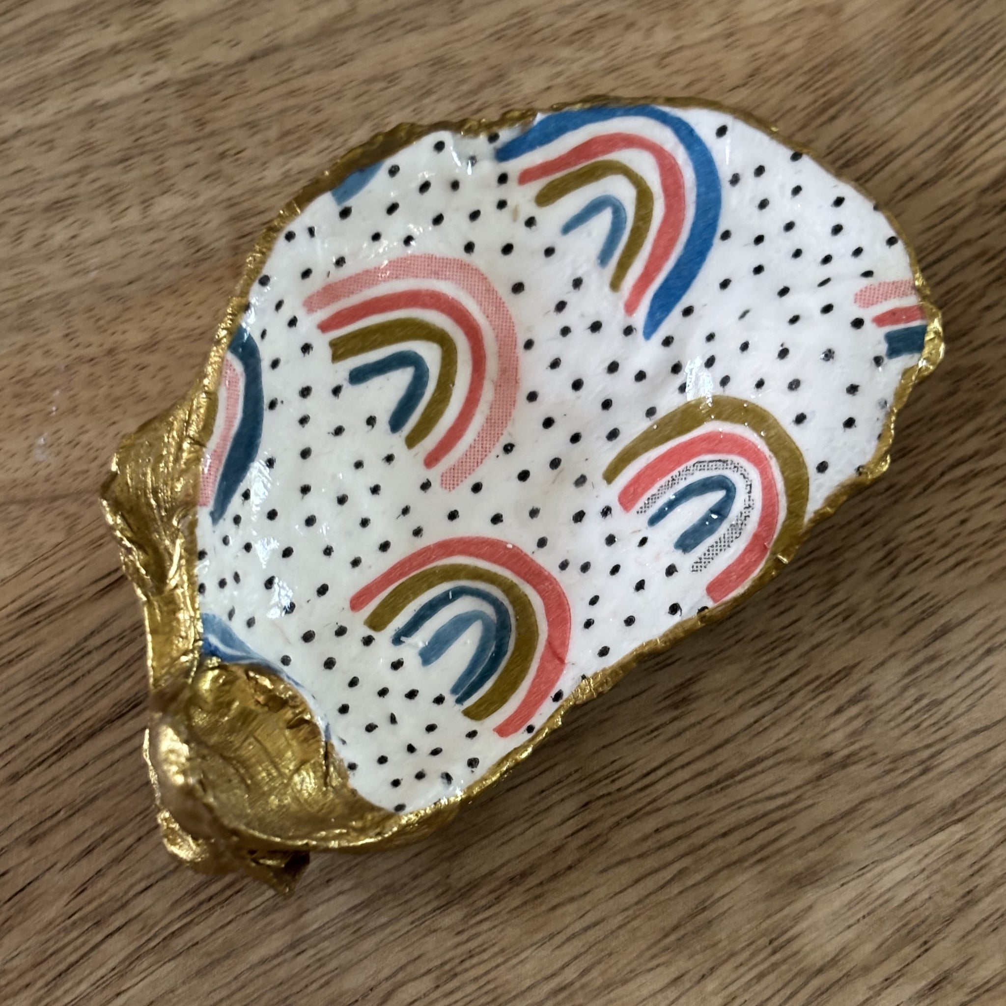 Decoupaged Oyster Shell Jewelry/Trinket Dish - Rainbows