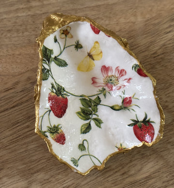 Decoupaged Oyster Shell Jewelry/Trinket Dish - Strawberries II