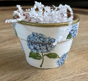 Decoupaged Small Terracotta Pot - Hydrangeas