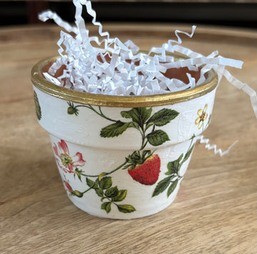 Decoupaged Small Terracotta Pot - Strawberries