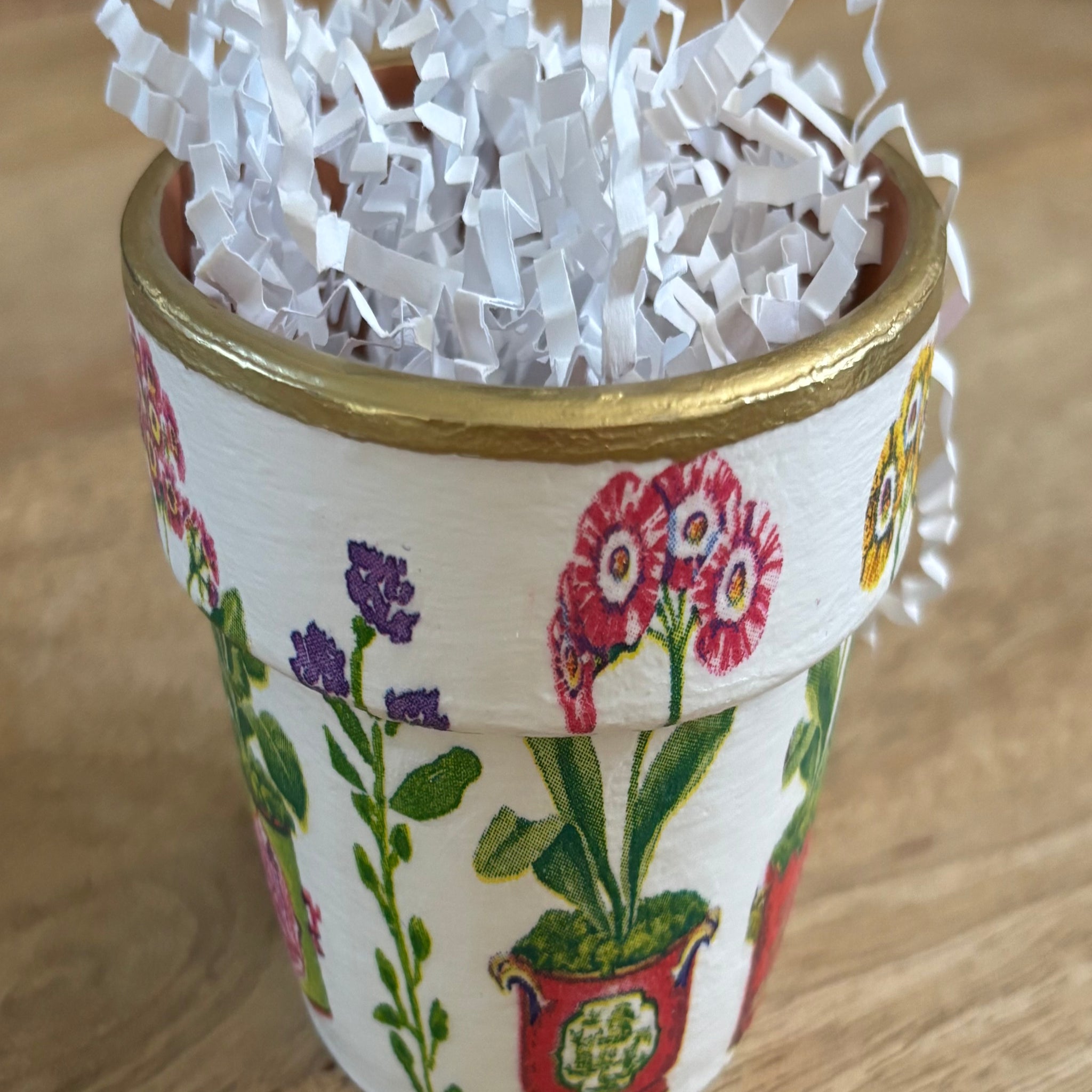 Decoupaged Small Terracotta Pot - Flowers in Pots