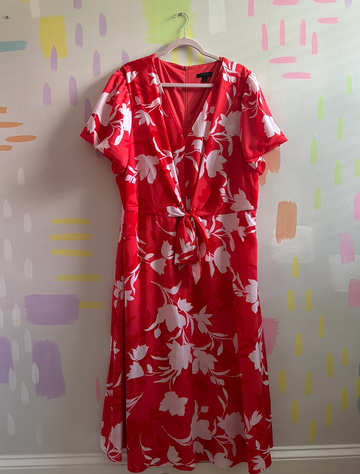 Lane Bryant Red and White Floral Wrap Dress - Size 22