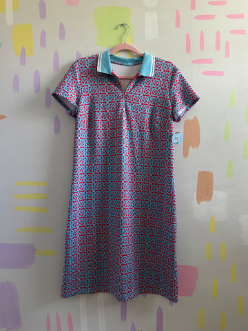 J.McLaughlin Blue and Red Geometric Print Polo Dress - Size Medium