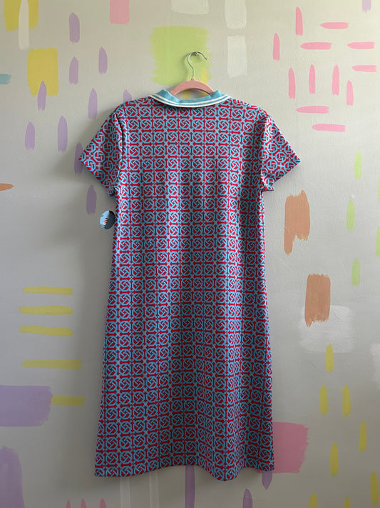 J.McLaughlin Blue and Red Geometric Print Polo Dress - Size Medium