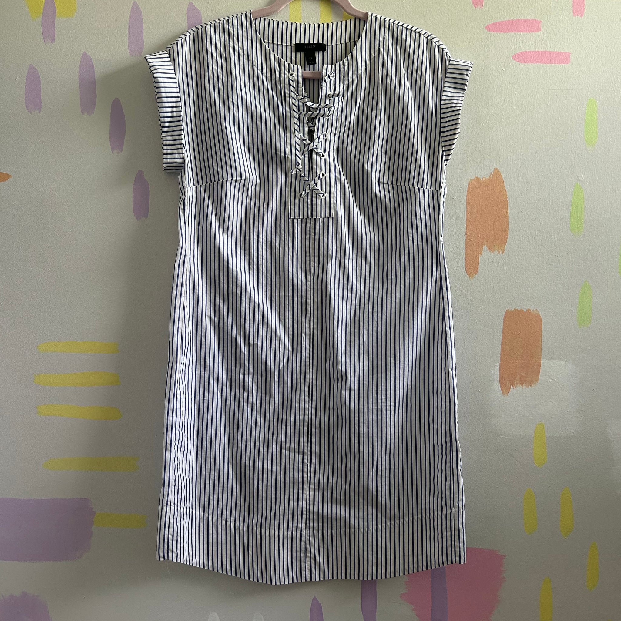 J. Crew Blue and White Striped Lace-Up Tunic Dress - Size X-Small