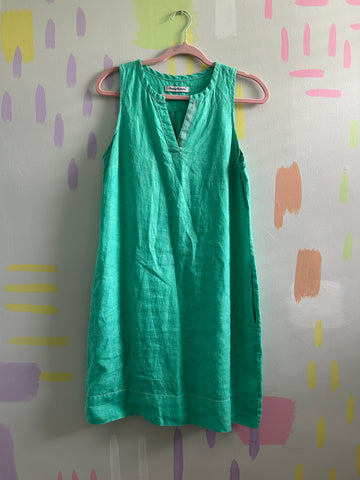 Tommy Bahama Green Linen-Blend Sleeveless V-Neck Dress
