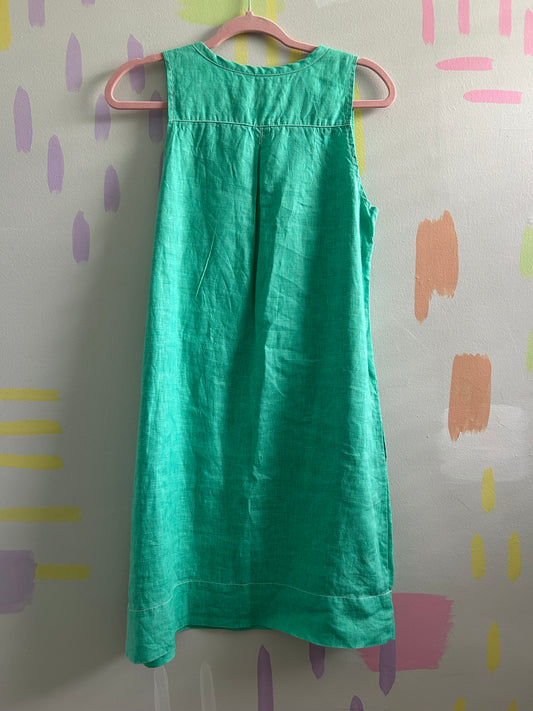 Tommy Bahama Green Linen-Blend Sleeveless V-Neck Dress