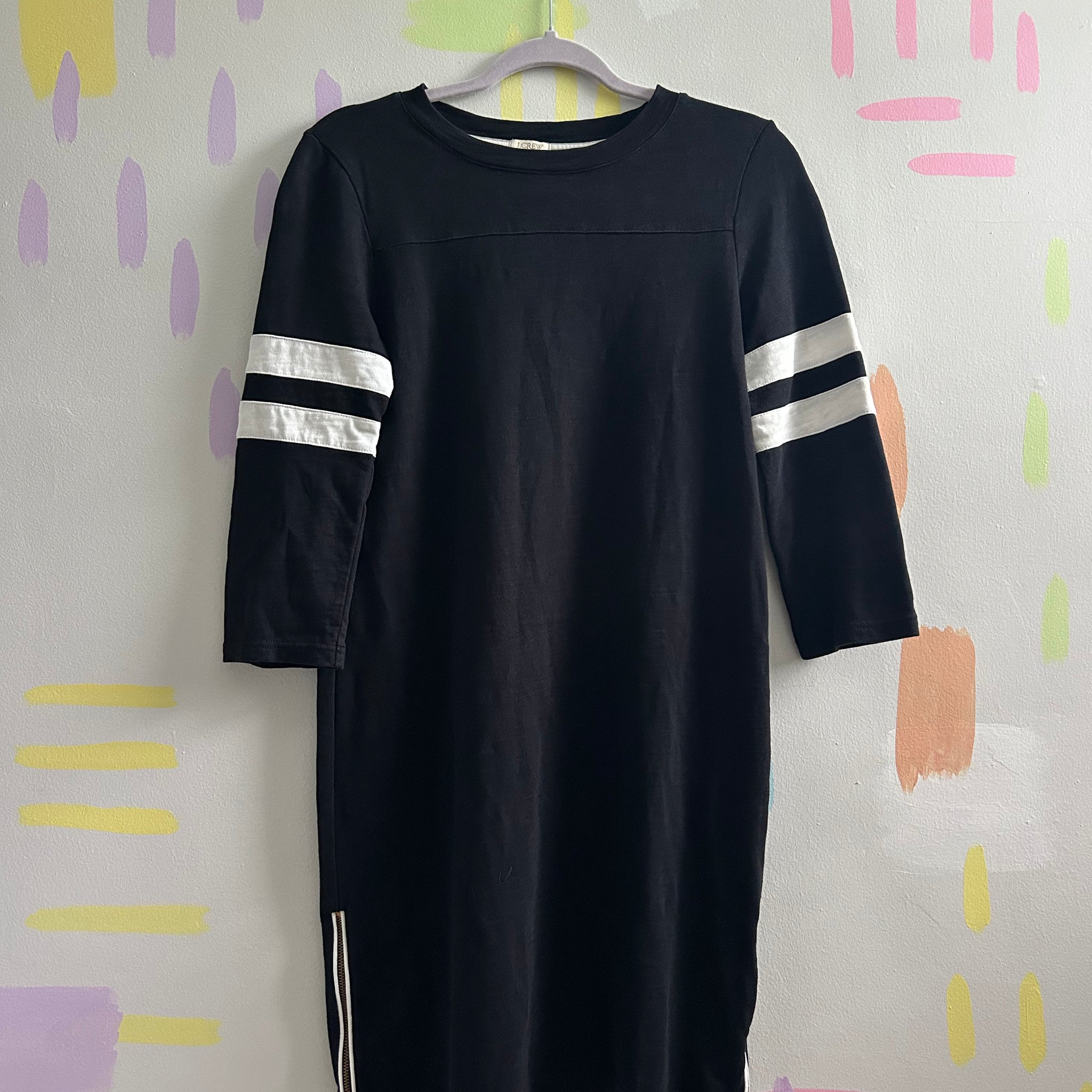 J.Crew Black and White Striped Sleeve T-Shirt Dress - Size X-Small