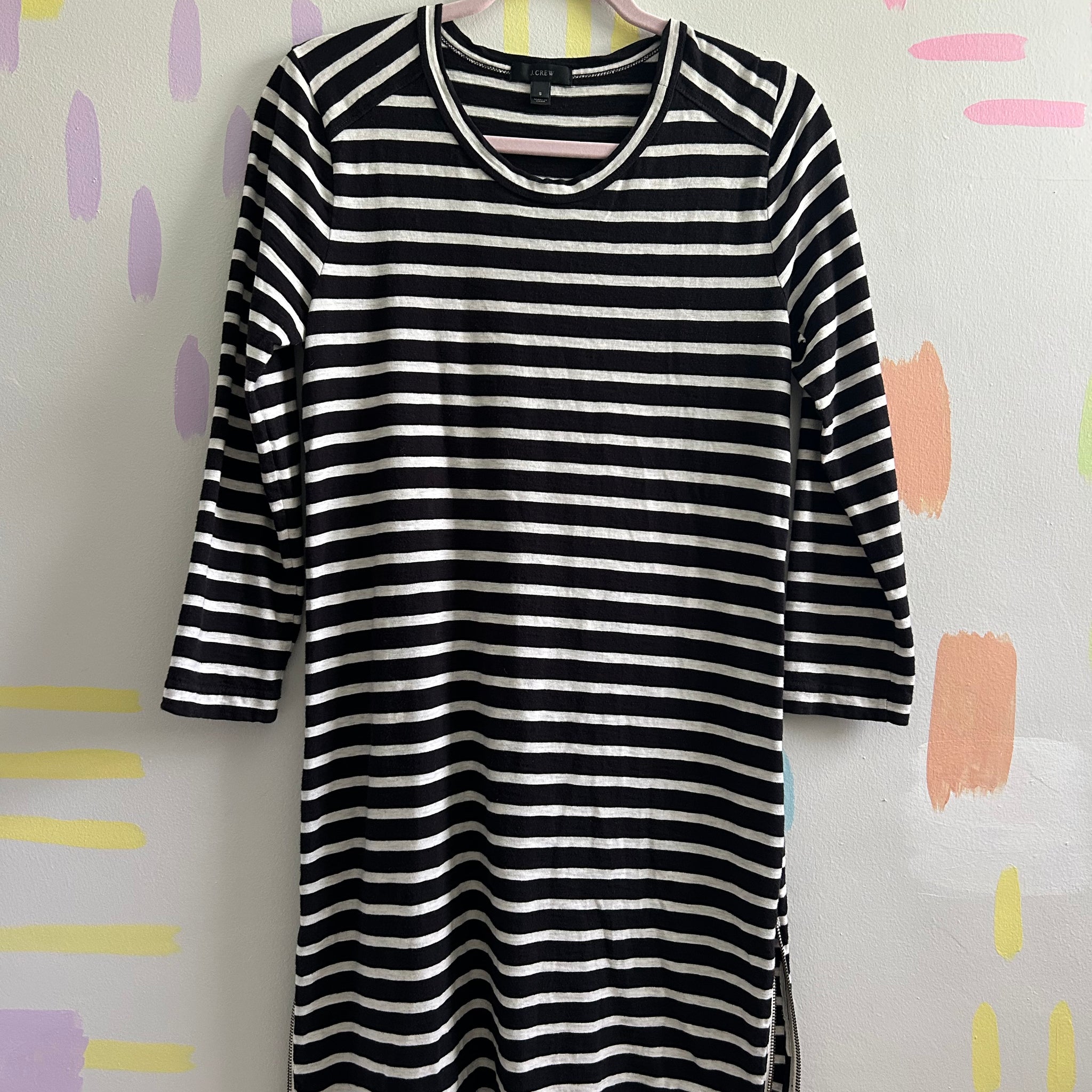 J.Crew Black and White Striped 3/4 Sleeve Dress - Size Small