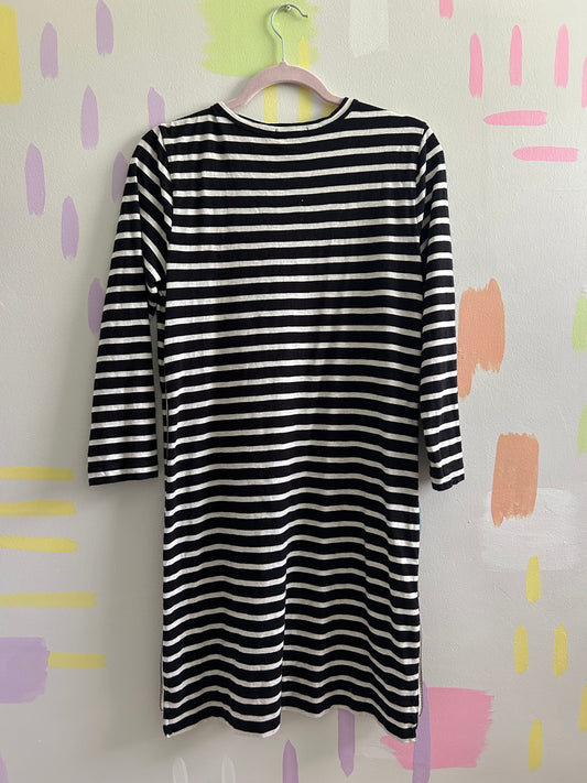 J.Crew Black and White Striped 3/4 Sleeve Dress - Size Small