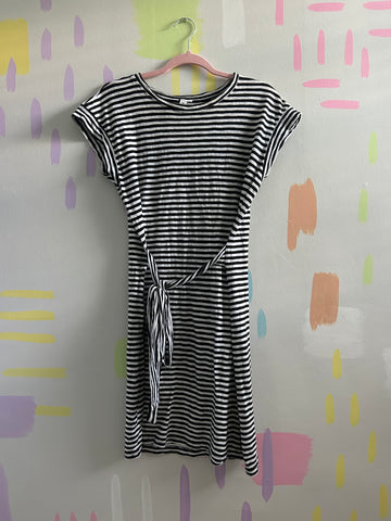 J.Crew Black and White Striped T-Shirt Dress with Tie-Waist - Size Small
