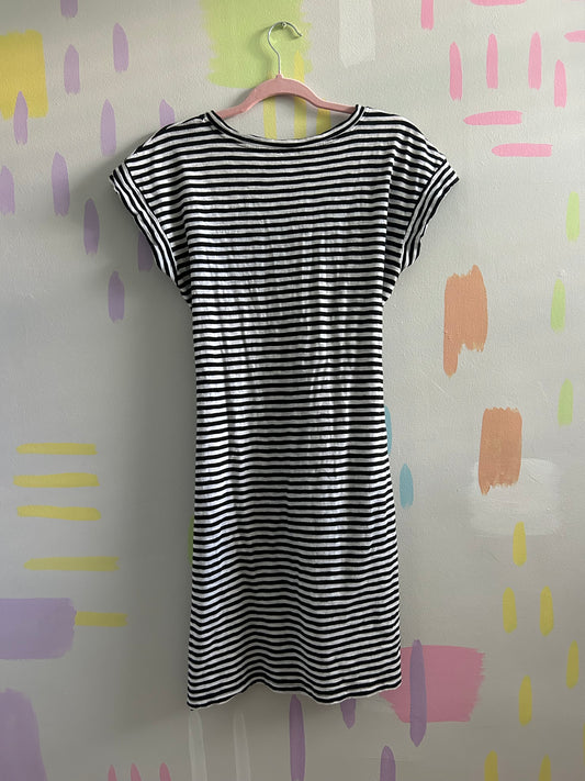 J.Crew Black and White Striped T-Shirt Dress with Tie-Waist - Size Small
