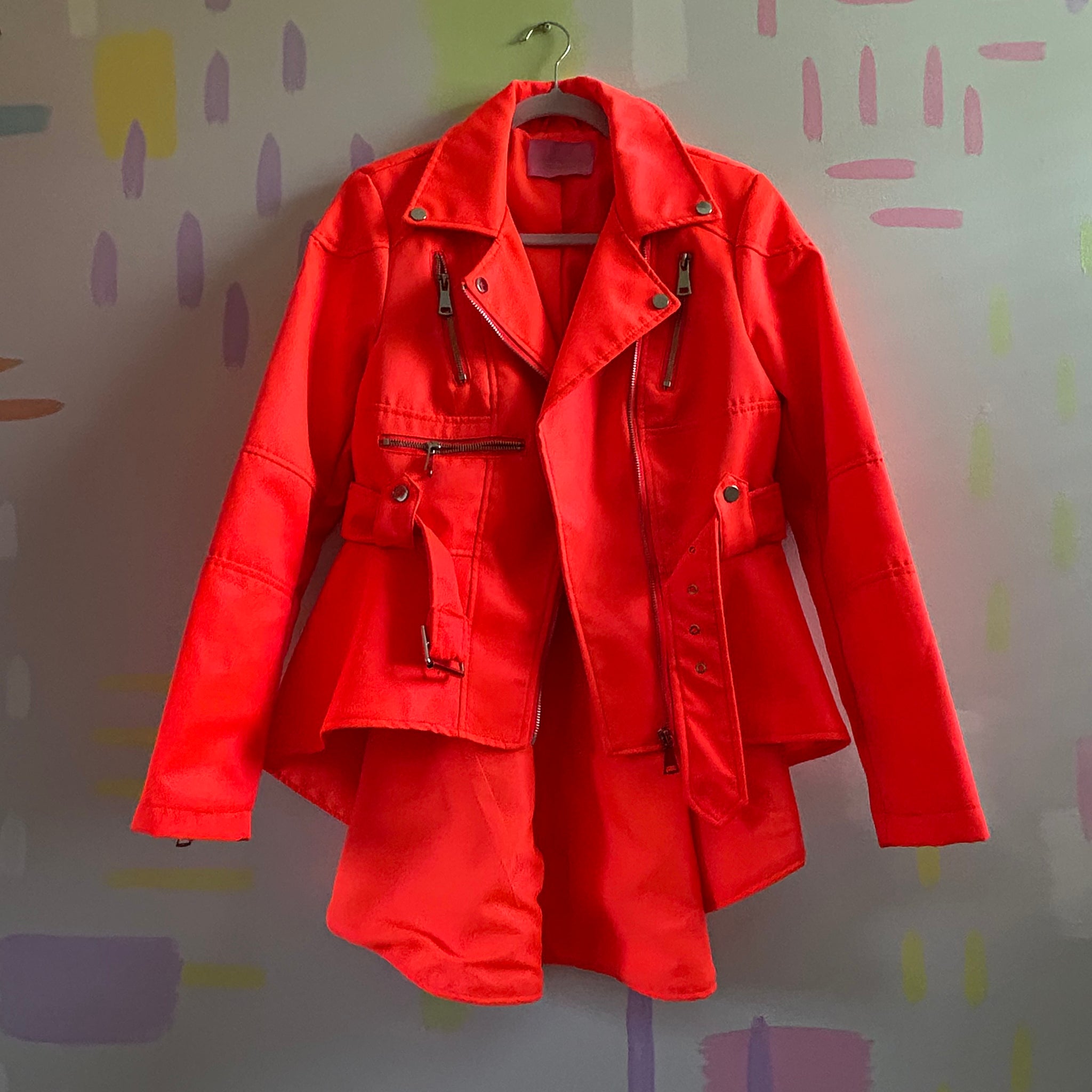 Azalea Wang Neon Orange Belted Peplum Jacket-Size L