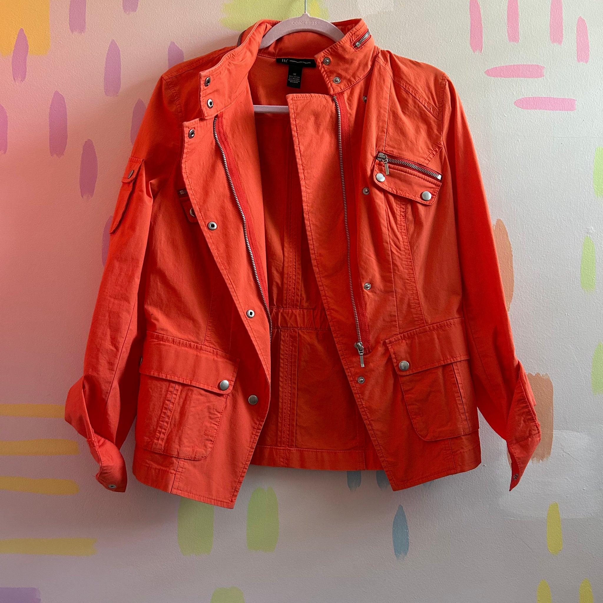 INC International Concepts Orange Moto Biker Stretch Coat-Size M