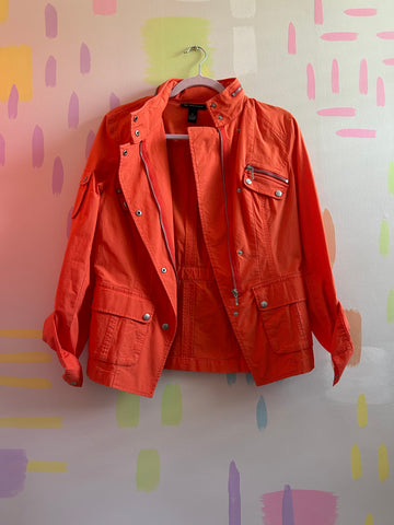 INC International Concepts Orange Moto Biker Stretch Coat-Size M