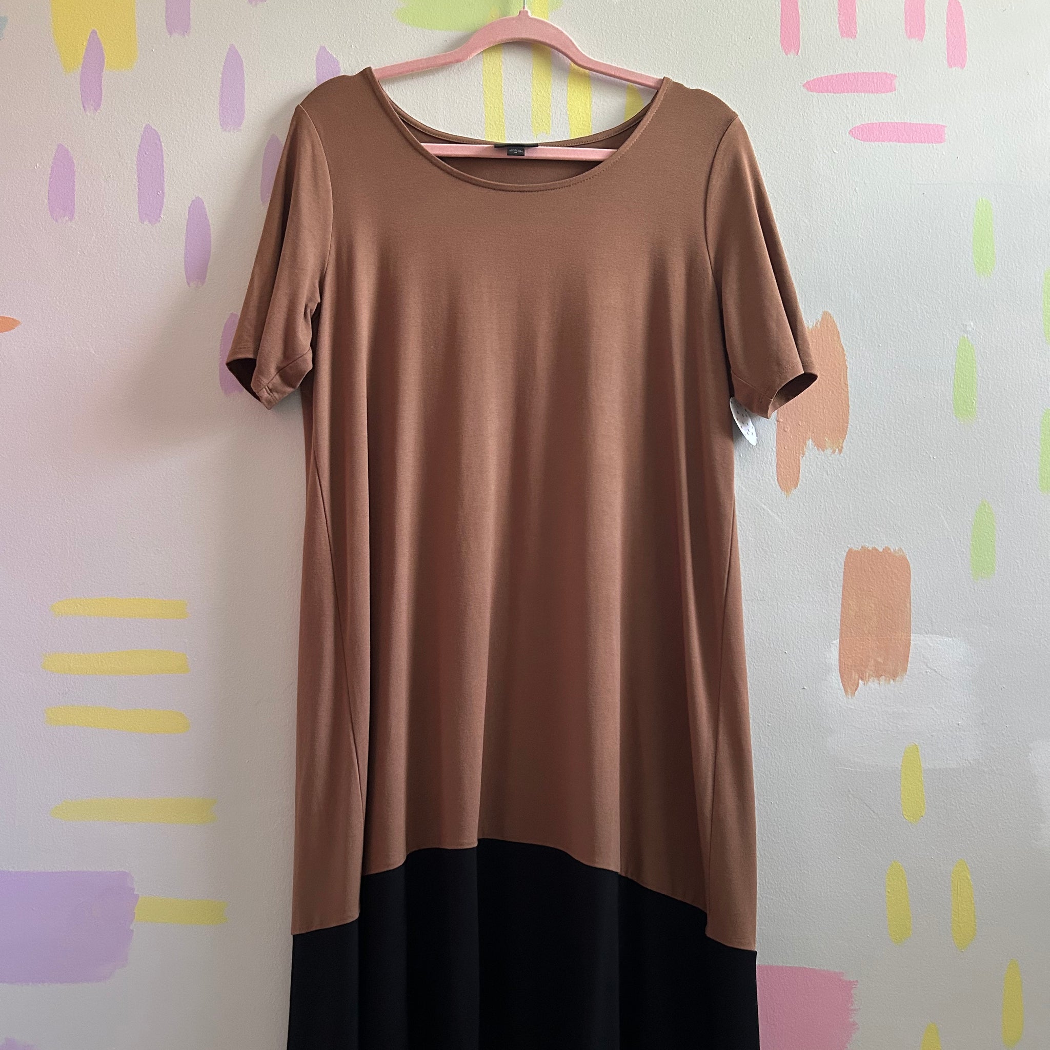 J Jill Wearever Collection Brown Black Colorblock Midi Stretch Dress Size-M