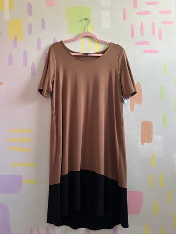 J Jill Wearever Collection Brown Black Colorblock Midi Stretch Dress Size-M