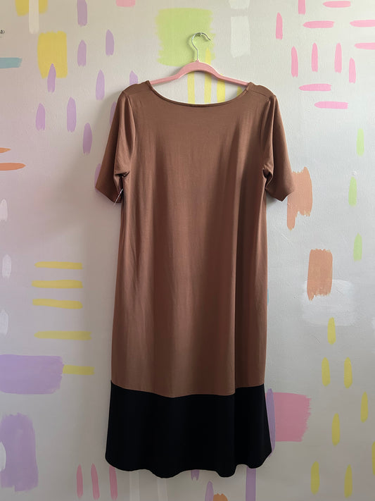 J Jill Wearever Collection Brown Black Colorblock Midi Stretch Dress Size-M