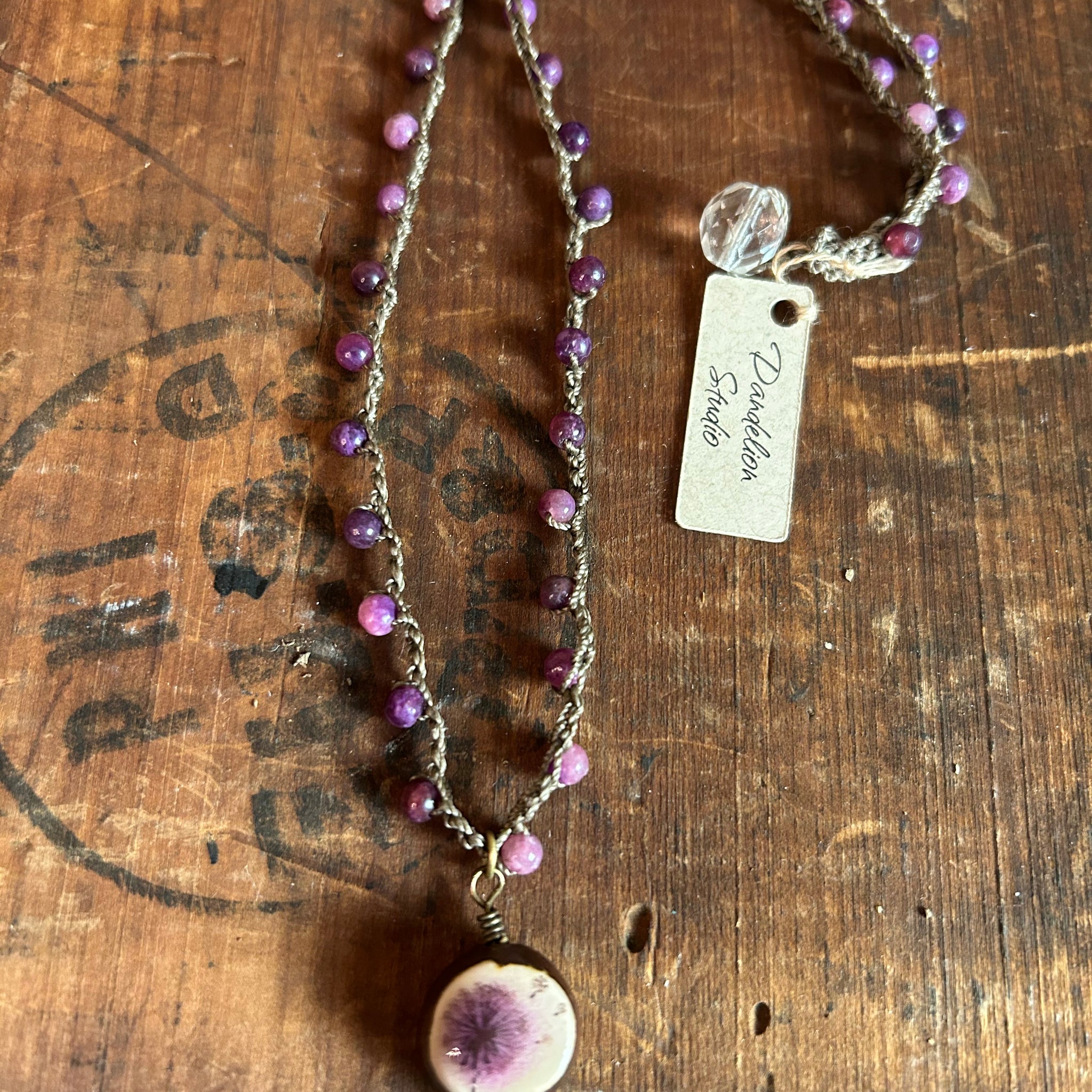 Ceramic Dandelion/"Wish" Pendant Necklace