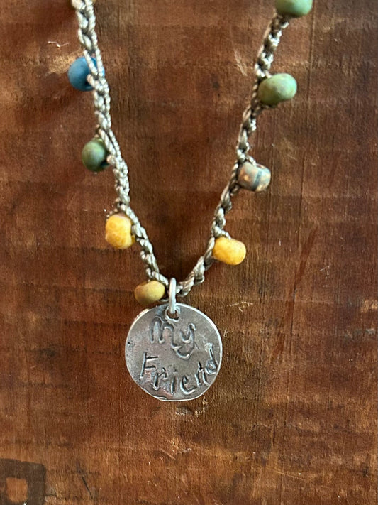 Pewter Paw Print/"My Friend" Pendant Necklace