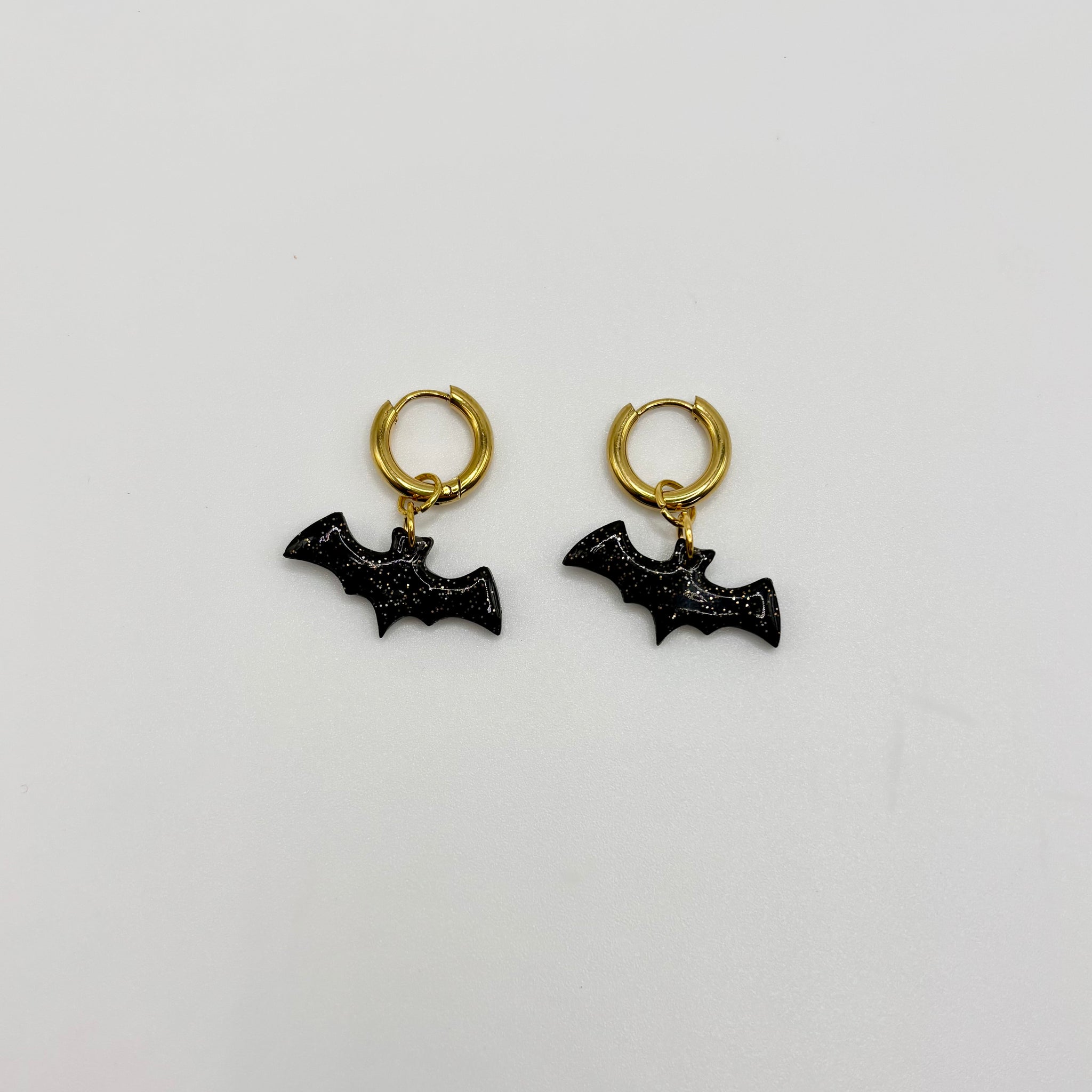 Glittery Bat Polymer Clay Hoop Earrings